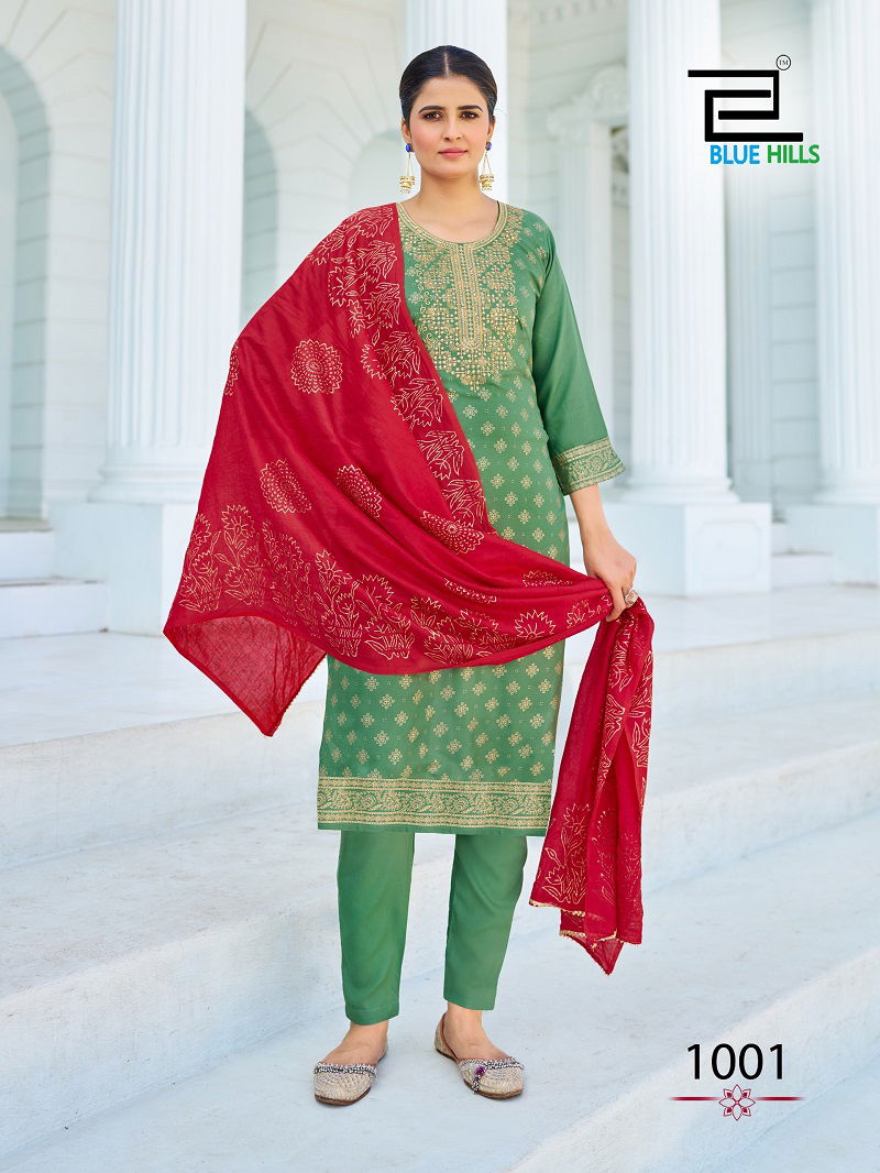 Swift By Blue Hills Rayon Foil Print Kurti With Bottom Dupatta Wholesale Shop In Surat
